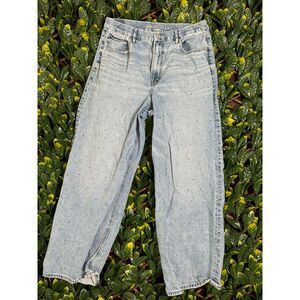 American Eagle Bedazzled High Rise Wide Leg Jeans Size 14 Short